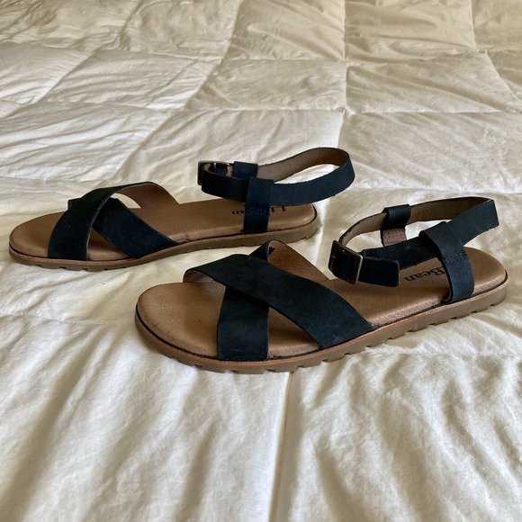 LL Bean Women's Lakewashed Sandals Black US 9M Nubuck Leather Ankle Strap EUC - Picture 11 of 13